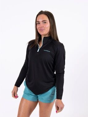 Tunaskin XL Black Long-Sleeve Quarter Zip Top Activewear Surf Shirt Mint Accents